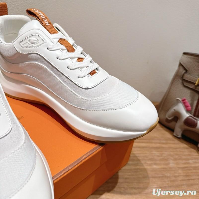 2025 Unisex Hermès White Leather Fabric Sneakers AS00400