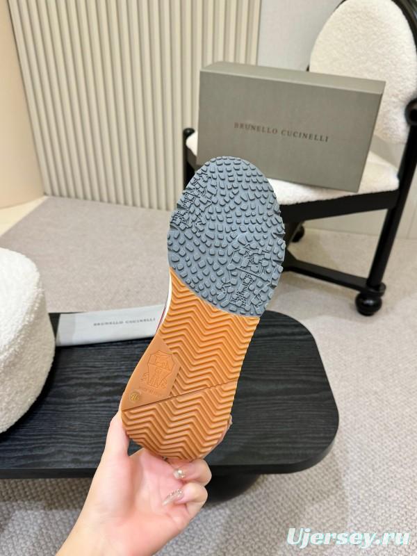 2025 Men Brunello Cucinelli Grey White Brown Suede Mesh Sneakers AS00320