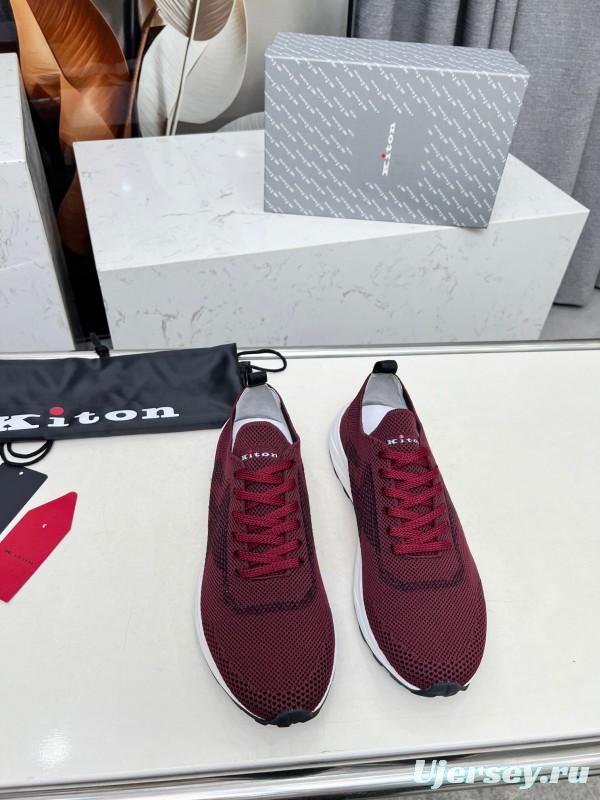 2025 Unisex Kiton Burgundy Knit Casual Sneakers Lightweight Rubber Sole AS00320