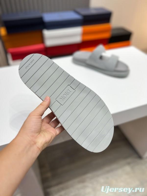 2025 Men Dior Grey Suede Leather Slippers CD Diamond AS00190