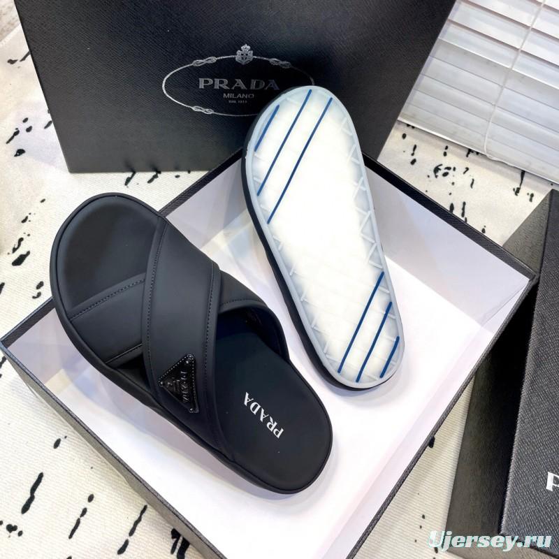 2025 Men Prada Black Fabric Sandals High Quality Craftsmanship KFY00230