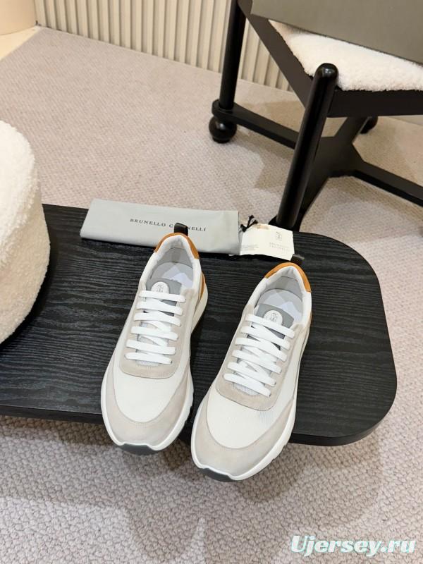 2025 Men Brunello Cucinelli White Orange Calfskin Leather Casual Sneakers AS00320