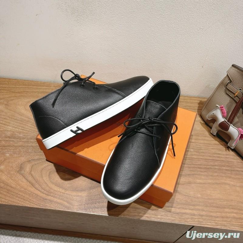 2025 Unisex Hermes Black White Leather Boots Classic Style