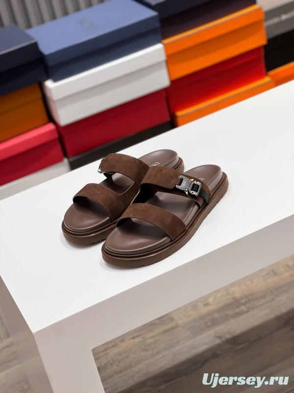 2025 Men Dior Brown Suede Leather Slippers AS00190