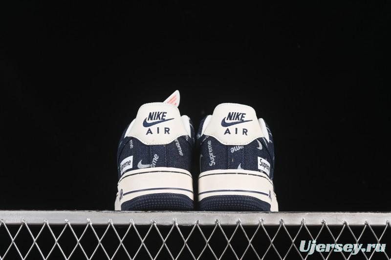 Nike Air Force 1 '07 Low Supreme Collaboration Blue Denim White Swoosh Casual Sneakers - LW9279-005