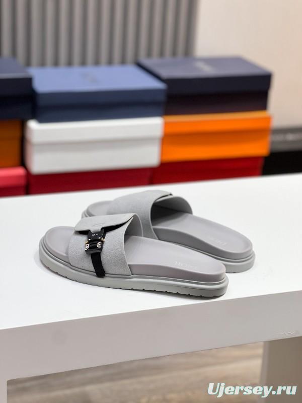 2025 Men Dior Grey Nubuck Leather Slippers AS00190