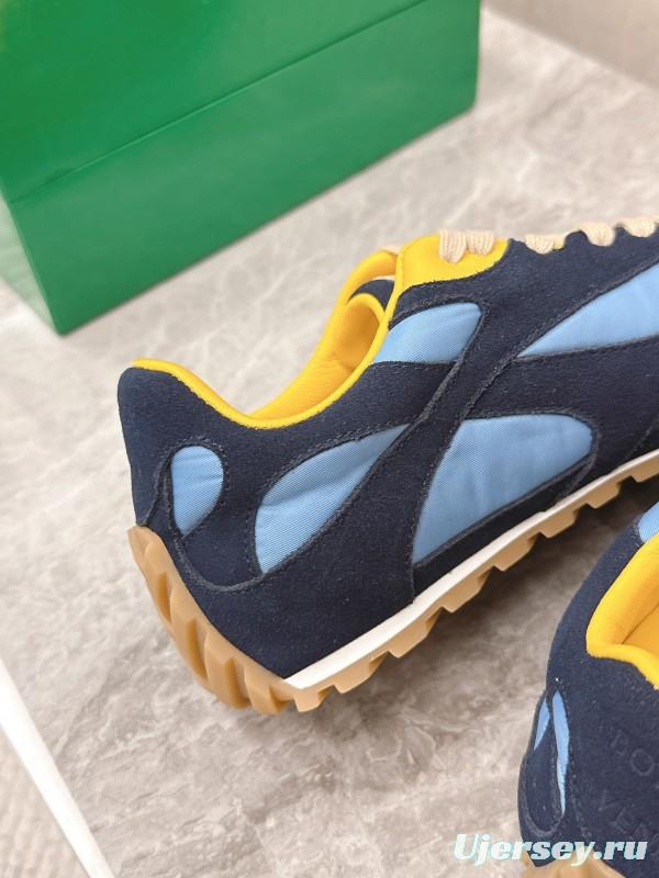 2025 Unisex Bottega Veneta Blue Yellow Nylon Suede Sneakers KFY00290