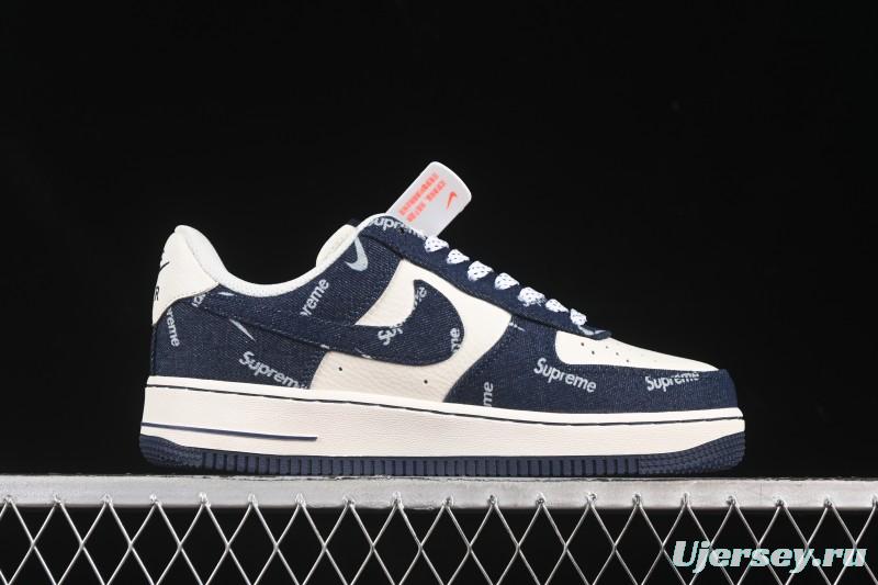 Nike Air Force 1 '07 Low Supreme Collaboration Blue Denim White Swoosh Casual Sneakers - LW9279-005