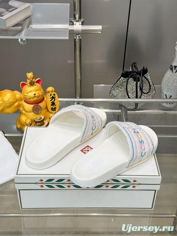 2025 Unisex CASA BLANCA White Fabric Slippers Embroidery KFY00160