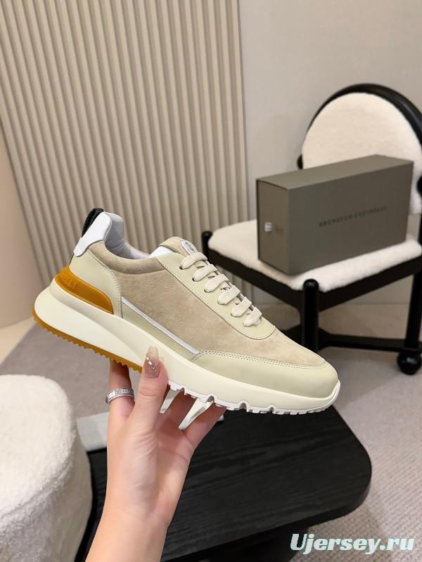 2025 Unisex Brunello Cucinelli Black Milk Blue Apricot Calfskin Leather Sneakers AS00320