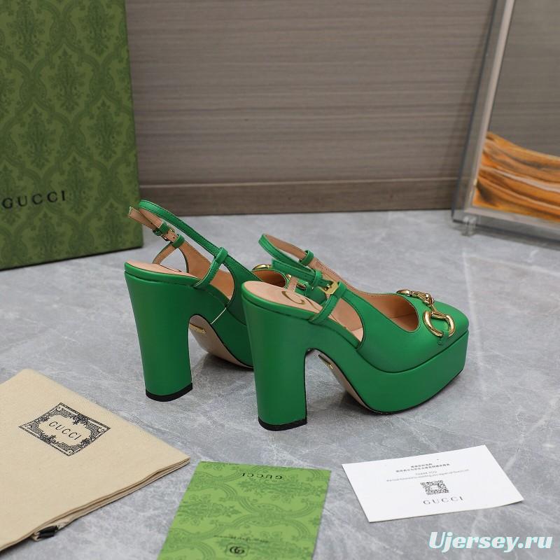 2025 Women Gucci Green Leather Platform High Heels KFY00320