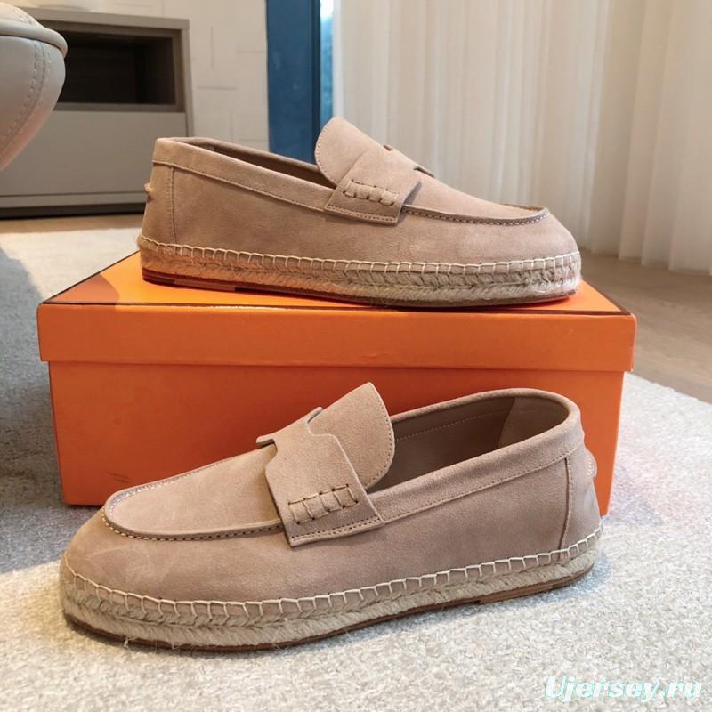 2025 Unisex Hermès Beige Suede Calfskin Loafers AS00380
