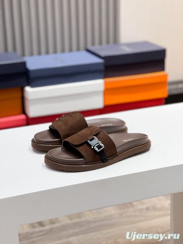 2025 Men Dior Brown Suede Leather Slippers AS00190