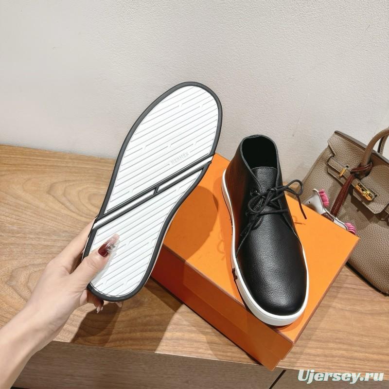 2025 Unisex Hermes Black White Leather Boots Classic Style