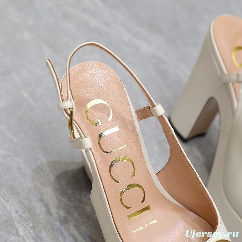 2025 Women Gucci White Lamb Leather Platform High Heels KFY00320