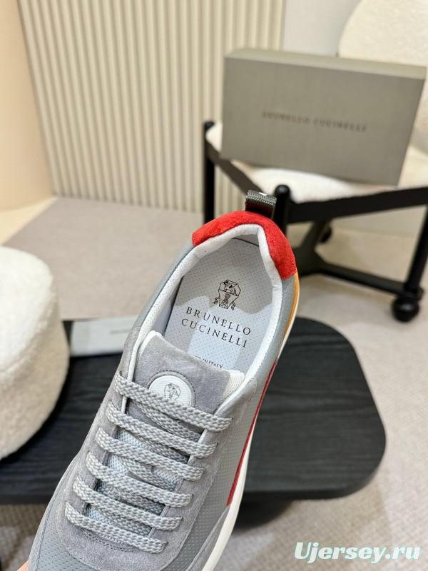 2025 Men Brunello Cucinelli Grey White Brown Suede Mesh Sneakers AS00320