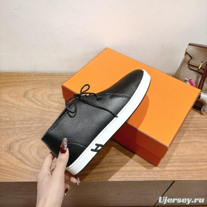 2025 Unisex Hermes Black White Leather Boots Classic Style