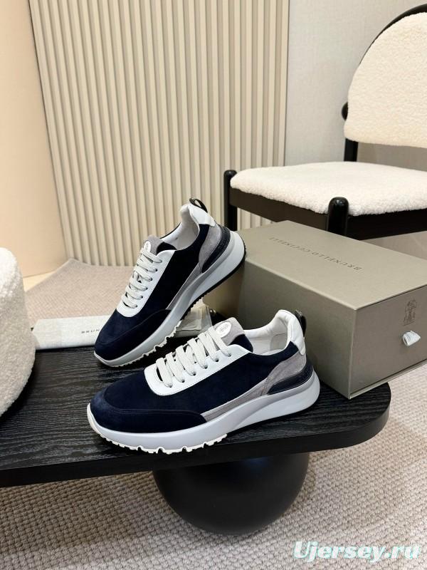 2025 Men Brunello Cucinelli Black White Blue Suede Sneakers AS00320