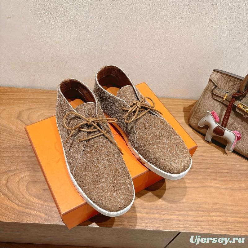 2025 Unisex Hermès Brown Tan Wool Chukka Boots AS00380
