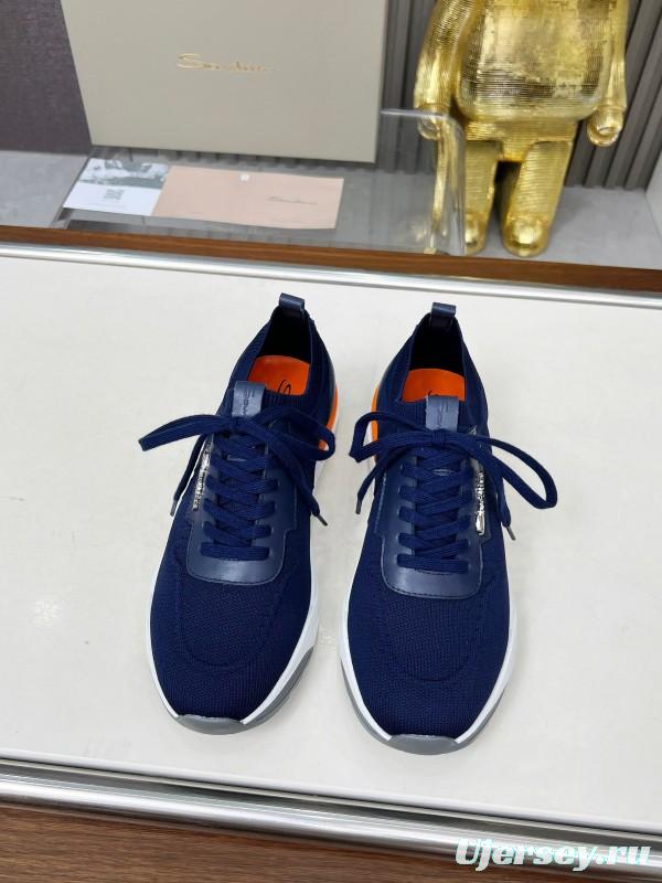 2025 Unisex Santoni Navy Orange Wool Blend Knit Sneakers AS00320