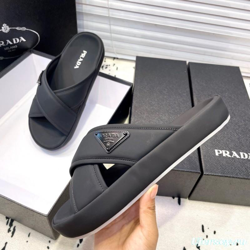 2025 Men Prada Black Fabric Sandals High Quality Craftsmanship KFY00230