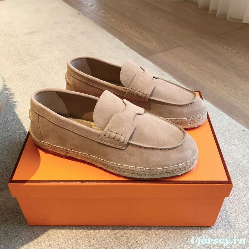 2025 Unisex Hermès Beige Suede Calfskin Loafers AS00380