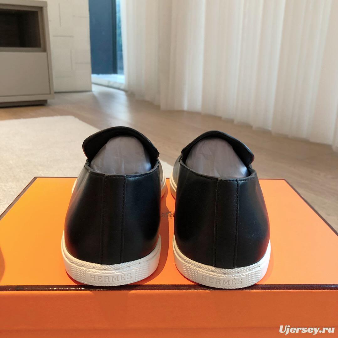2025 Men Hermès Black Leather Loafers AS00380