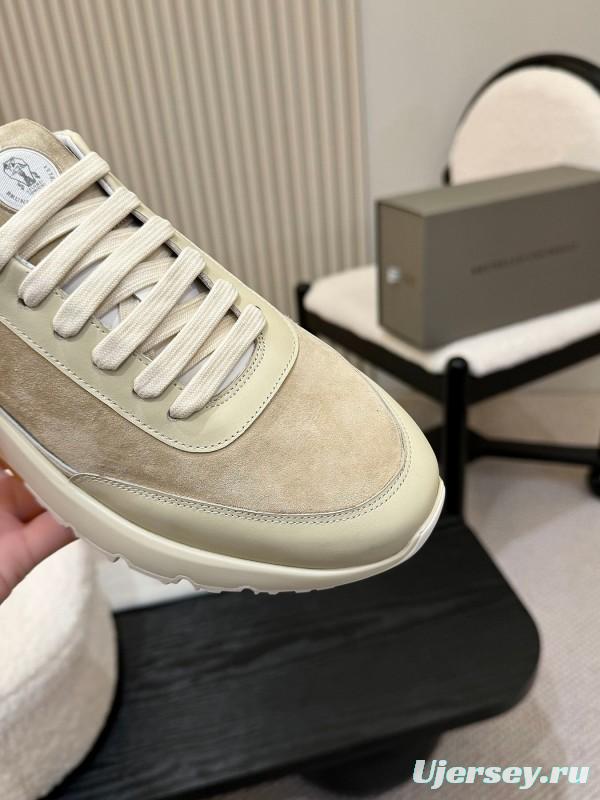 2025 Unisex Brunello Cucinelli Black Milk Blue Apricot Calfskin Leather Sneakers AS00320