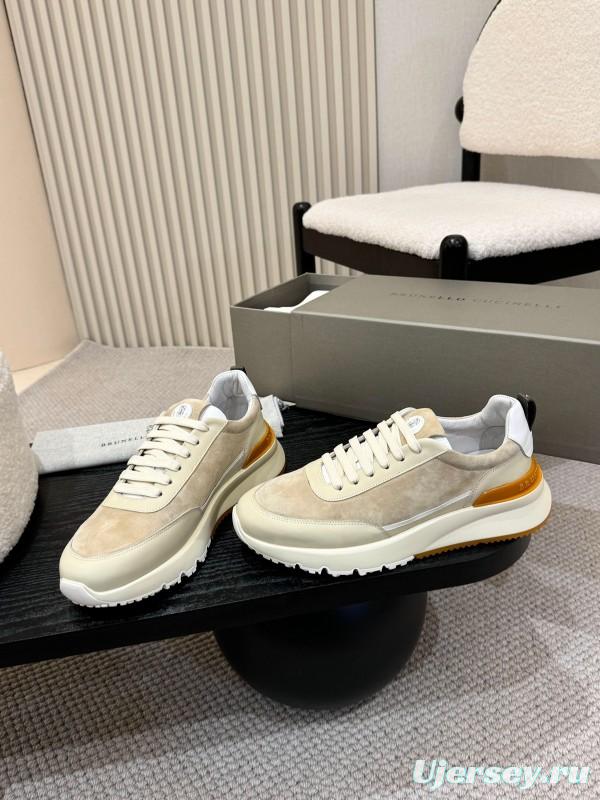 2025 Unisex Brunello Cucinelli Black Milk Blue Apricot Calfskin Leather Sneakers AS00320