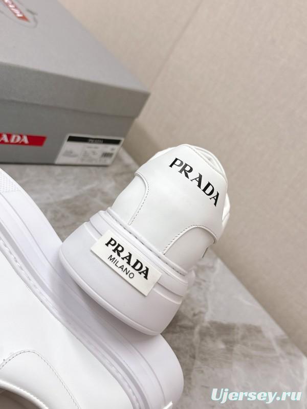 2025 Unisex Prada White Calf Leather Sneakers Retro Thick Sole KFY00290