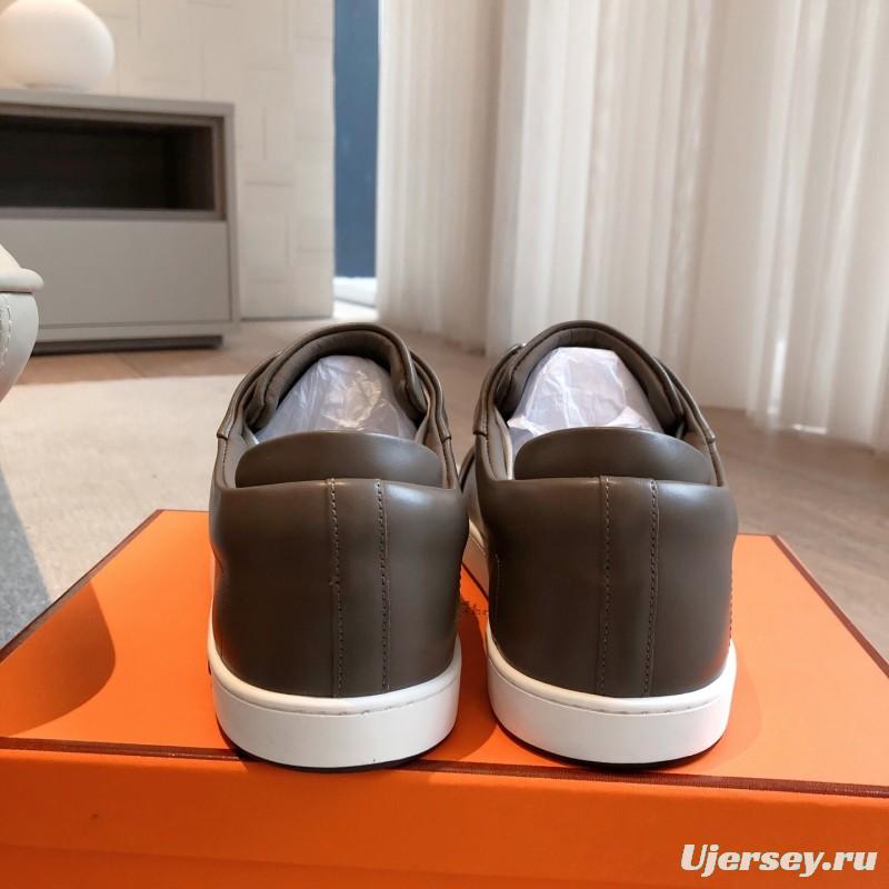 2025 Men Hermès Brown Leather Sneakers AS00380