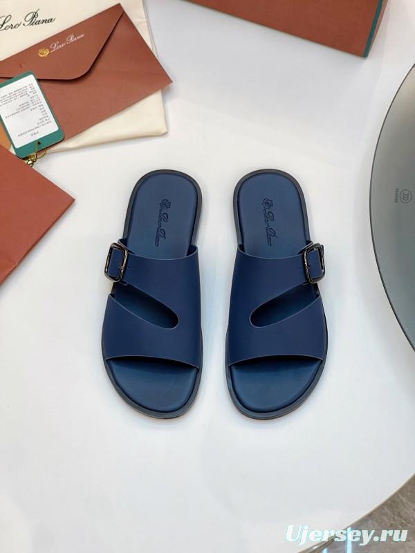 2025 Men Loro Piana Blue Leather Slippers AS00250