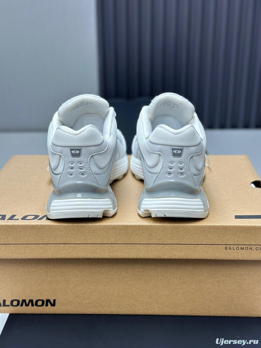 2025 Unisex Salomon White Cream Leather Mesh Sneakers AS00320