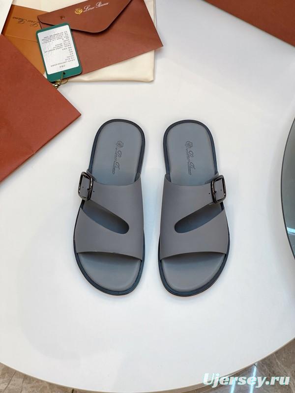2025 Men Loro Piana Gray Leather Slippers AS00250