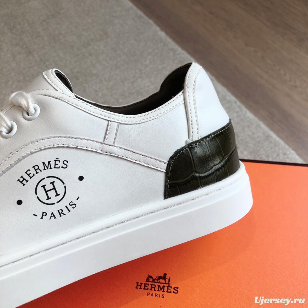 2025 Unisex Hermès White Black Leather Sneakers AS00380