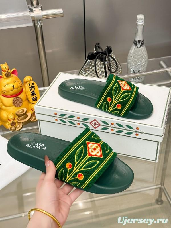 2025 Men CASA BLANCA Green Embroidery Slippers Original Embroidery KFY00160