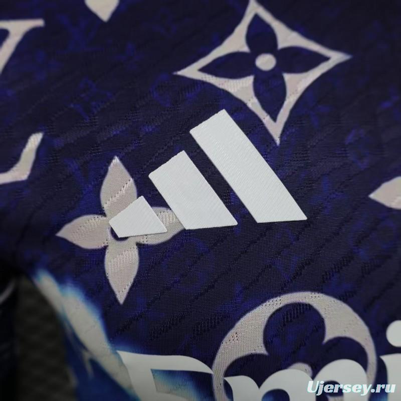 Player Version 25/26 Real Madrid Blue with Louis Vuitton Monogram Pattern Jersey