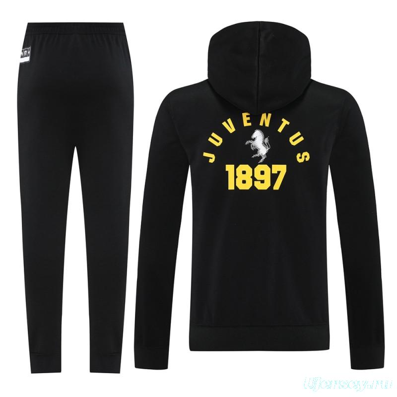 25/26 Juventus Black Hoodie Full Zipper Jacket + Long Pants