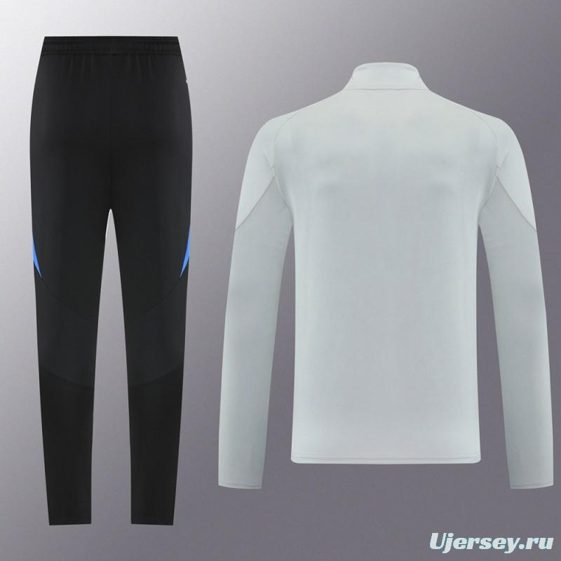 2025 Adidas Light Grey & Black with Leopard Print Pattern Half Zipper Jacket +Long Pants