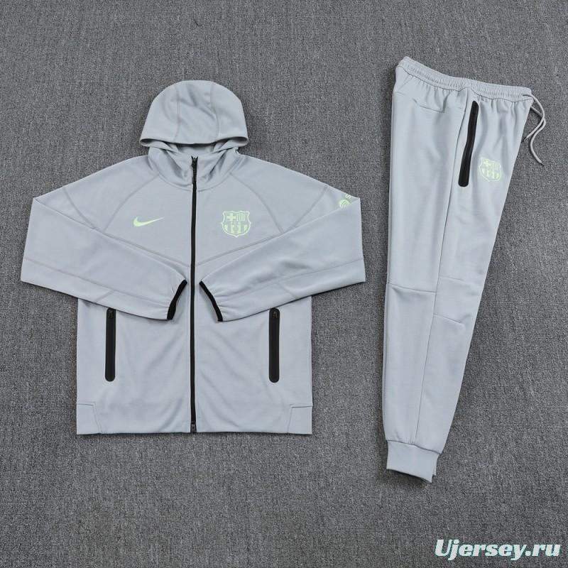 25/26 Barcelona Grey Full Zipper Hoodie Jacket +Long Pants