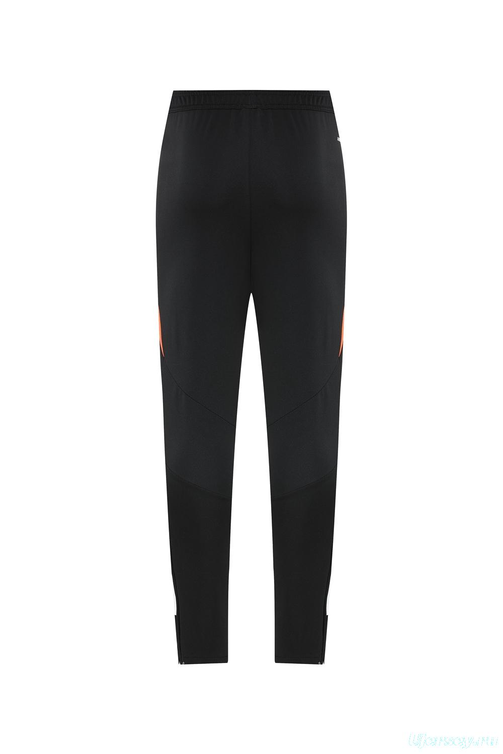 2025 Adidas Dark Grey & Black with Leopard Print Pattern and Orange Accents Half Zipper Jacket +Long Pants