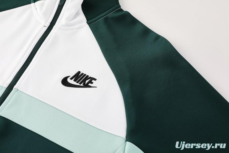 2025 Nike Green/White Full Hoodie Zipper Jacket +Long Pants
