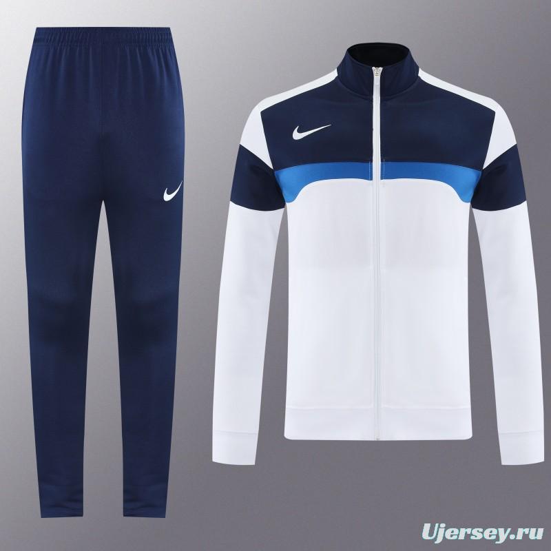 2025 Nike White/Navy Full Hoodie Zipper Jacket +Long Pants