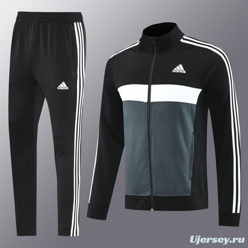 2025 Adidas Black/Grey Full Zipper Jacket +Long Pants