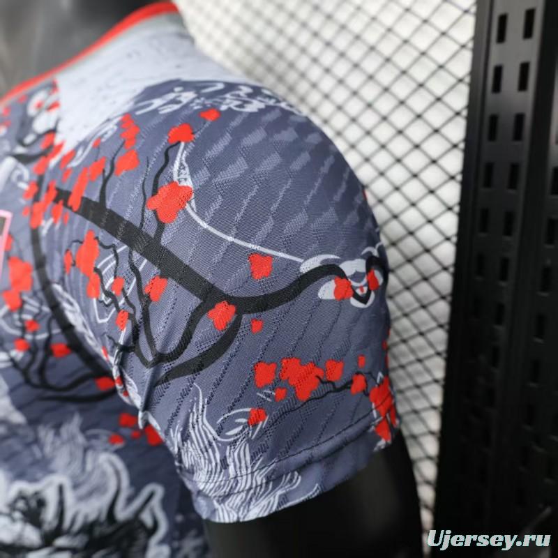 Player Version 2025 Japan Gray with Traditional Dragon and Cherry Blossom Pattern Jersey