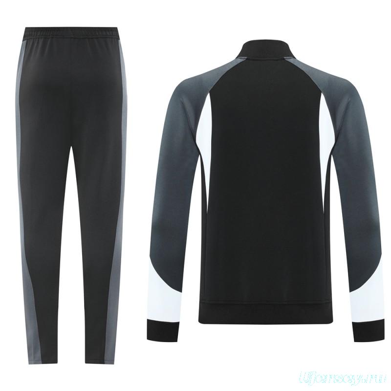 2025 Nike Air Black Tracksuit Set with Gray and White Accents Full Zipper Jacket + Long Pants