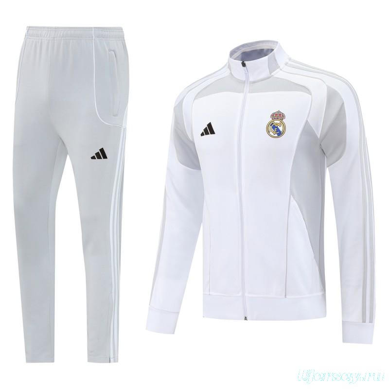 25/26 Real Madrid Grey/White Full Zipper Jacket + Long Pants