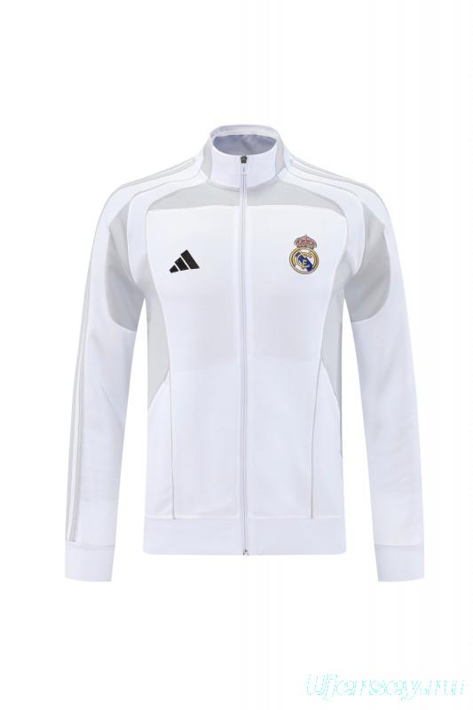 25/26 Real Madrid Grey/White Full Zipper Jacket + Long Pants