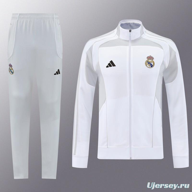 25/26 Real Madrid Grey/White Full Zipper Jacket + Long Pants