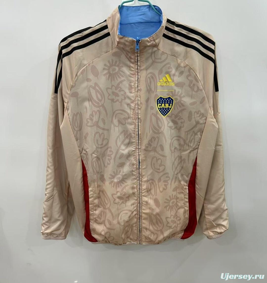 25/26 Boca Juniors Light Blue/Beige with Floral Pattern Reversible Windbreaker